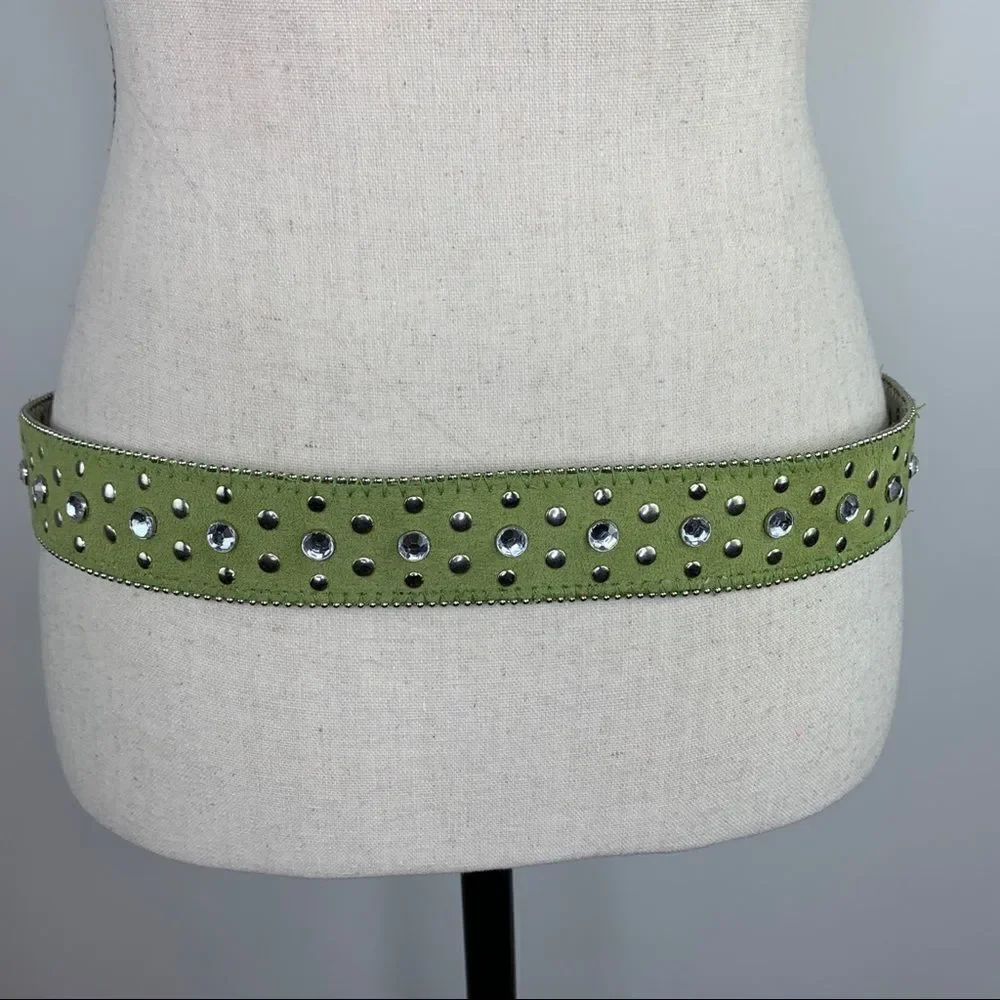 Lime Green Suede‎ Western Belt w/Crystals and Rivets Sz Sm